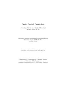 Sonic Partial Deduction Jonathan Martin and Michael Leuschel  Declarative Systems and Software Engineering Group Technical Report DSSE-TR-99-3