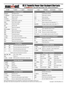 OS X Yosemite Power User Keyboard Shortcuts  v5.0 Visit MacMost.com for Mac and iOS video tutorials, news, reviews and commentary. ⇧ shift
