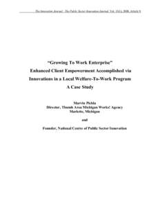 Growing To Work ENTERPRISE:  A Case Study on Client Empowerment in the Welfare-To-Work System