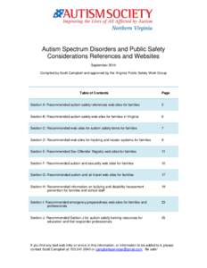 Autism Spectrum Disorders and Public Safety Considerations References and Websites September 2014 Compiled by Scott Campbell and approved by the Virginia Public Safety Work Group  Table of Contents