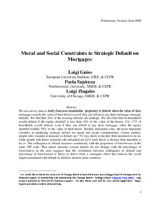Preliminary Version: JuneMoral and Social Constraints to Strategic Default on Mortgages 