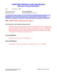 Intel® High Definition Audio Specification Document Change Notification Date: November 15, 2006