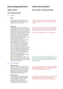 Edexcel Biology Specification  NCBE ‘Illuminating DNA’ Subject content