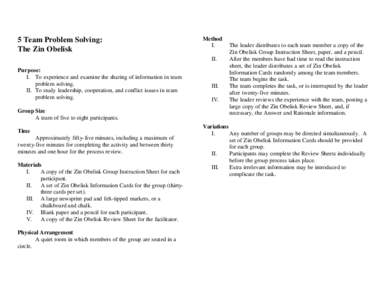 5 Team Problem Solving: The Zin Obelisk Method I. II.