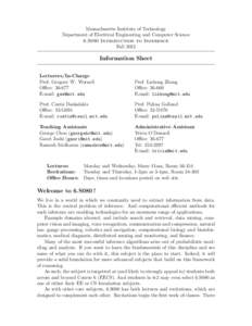 Massachusetts Institute of Technology Department of Electrical Engineering and Computer Science 6.S080 Introduction to Inference Fall[removed]Information Sheet