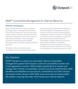 HIAB™ Vulnerability Management for Internal Networks Market Landscape External threats like cyber crime and corporate espionage concern many organizations, however, many security breaches are caused by those with acces