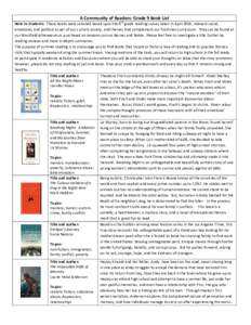 A Community of Readers: Grade 9 Book List th Note to Students: These books were selected based upon the 8 grade reading survey taken in April 2016, relevant social, emotional, and political issues of our current society,