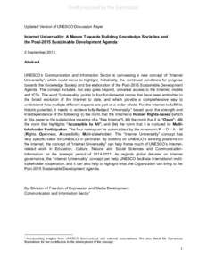 Draft proposed by the Secretariat  Updated Version of UNESCO Discussion Paper Internet Universality: A Means Towards Building Knowledge Societies and the Post-2015 Sustainable Development Agenda