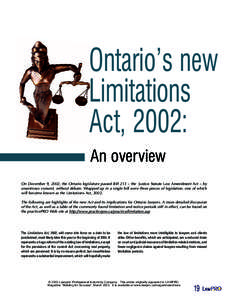 Ontario’s new Limitations Act, 2002
