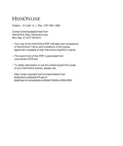 +(,121/,1( Citation: 31 Cath. U. L. Rev[removed]Content downloaded/printed from HeinOnline (http://heinonline.org) Mon Sep 6 12:37:[removed]Your use of this HeinOnline PDF indicates your acceptance