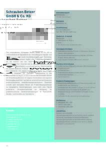 Schrauben Betzer GmbH & Co. KG Unternehmensprofil 80 Mitarbeiter 12,5 Mio. Euro Umsatz