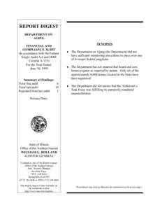 REPORT DIGEST DEPARTMENT ON AGING FINANCIAL AND COMPLIANCE AUDIT (In accordance with the Federal