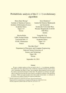 Probabilistic analysis of the (1 C 1)-evolutionary algorithm Alois Panholzer| Institut f¨ur Diskrete Mathematik und Geometrie Technische Universit¨at Wien