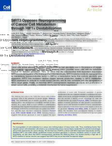 Cancer Cell  Article SIRT3 Opposes Reprogramming of Cancer Cell Metabolism through HIF1a Destabilization