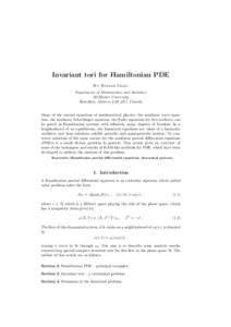 Invariant tori for Hamiltonian PDE By Walter Craig Department of Mathematics and Statistics McMaster University Hamilton, Ontario L8S 4K1, Canada