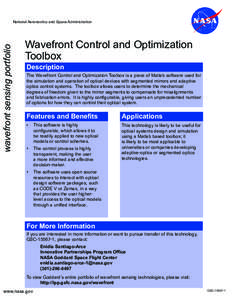 wavefront sensing portfolio  National Aeronautics and Space Administration Wavefront Control and Optimization Toolbox