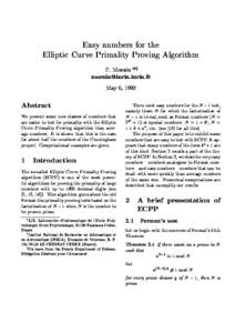 Easy numbers for the Elliptic Curve Primality Proving Algorithm F. Morain yz