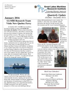 Co-Directors: Richard D. Stewart James P. Riehl Quarterly Update January 2016
