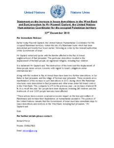 Microsoft Word - Statement on the increase in house demolitions in the West Bank and East Jerusalem by Mr Maxwell Gaylard.doc