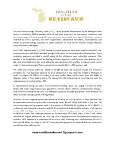 The Low-Income Energy Efficiency Fund (LIEEF), a grant program administered by the Michigan Public Service Commission (MPSC), provides shut-off and other protection for low-income customers, and promotes energy efficienc
