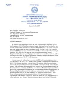 Letter from Bob Loux to Steve Mellington, DOE/NNSA, requesting that DOE prepare a new site-wide EIS for the Nevada Test Site