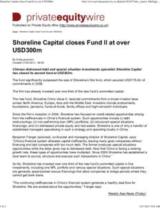 Shoreline Capital closes Fund II at over USD300m