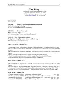 XUN JIANG: Curriculum Vitae  1 Xun Jiang Department of Earth and Atmospheric Sciences