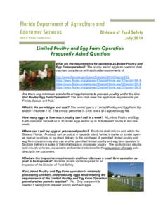 Florida Department of Agriculture and Division of Food Safety Consumer Services July 2014