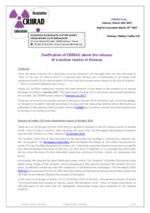CRIIRAD Note Valence, March 14th 2017 English translation March 15th 2017 Commission de Recherche et d’Information Indépendantes sur la Radioactivité