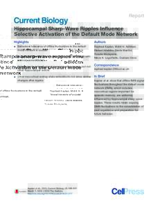 Report  Hippocampal Sharp-Wave Ripples Influence Selective Activation of the Default Mode Network Highlights d