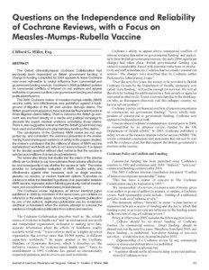 Questions on the Independence and Reliability of Cochrane Reviews, with a Focus on Measles-Mumps-Rubella Vaccine