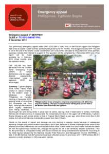 Emergency appeal Philippines: Typhoon Bopha Emergency appeal n° MDRPH011 GLIDE n° TC[removed]PHL 5 December 2012