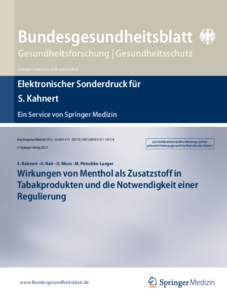 Bundesgesundheitsblatt Gesundheitsforschung | Gesundheitsschutz Indexed in Medline, SCIE and SCOPUS Elektronischer Sonderdruck für S. Kahnert