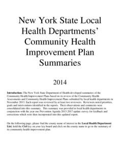 Community Health Improvement Plan Summaries, 2014