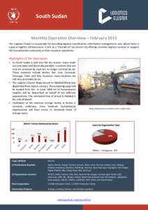 South Sudan  Monthly Operation Overview – February 2015 The Logistics Cluster is responsible for providing logistics coordination, information management; and, where there is a gap in logistics infrastructure, it acts 