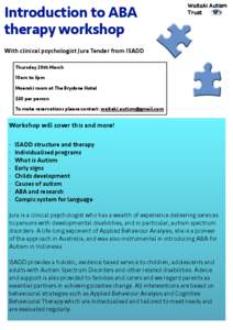 Introduction to ABA therapy workshop ! With clinical psychologist Jura Tender from ISADD Thursday 20th March