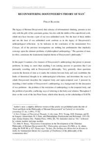 Philosophia Reformata209  RECONNOITERING DOOYEWEERD’S THEORY OF MAN* P HILIP B LOSSER The legacy of Herman Dooyeweerd, that colossus of reformational· thinking, presents us not only with the gifts of hi