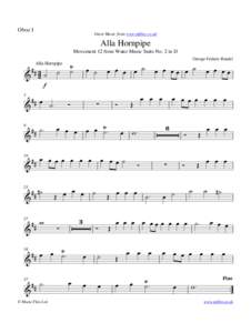 Oboe I  Sheet Music from www.mfiles.co.uk Alla Hornpipe Movement 12 from Water Music Suite No. 2 in D