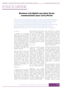 Satellinet - L’actualité de la Communication et des Médias en ligne  #183 Lundi 20 janvier 2014 RETOUR DE CAMPAGNE Business Lab déploie une plate-forme