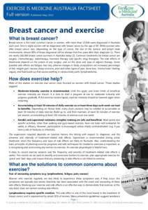 Breast cancer and exercise What is breast cancer? Breast cancer is the most common cancer in women, with more than 13,500 cases diagnosed in Australia each year. One in eight women will be diagnosed with breast cancer by