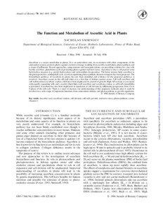 The Function and Metabolism of Ascorbic Acid in Plants