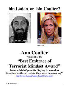 bin Laden or bin Coulter?  Photo: MSNBC