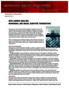 BEHAVIORAL AND SOCIAL SCIENCES AT THE NATIONAL RESEARCH COUNCIL www.nationalacademies.org/bbcss RESEARCH HIGHLIGHTS MARCH 2011