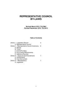 REPRESENTATIVE COUNCIL BY-LAWS Revised March 2010, 72LCB#4 Revised September 2010, 72LCB12  Table of Contents