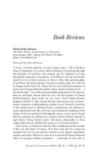 Book Reviews Daniel Heller-Roazen The Inner Touch: Archaeology of a Sensation Zone Books, 2007, 300 pp. $33.00/£[removed]hbk) ISBN: [removed]Reviewed by Clare McNiven
