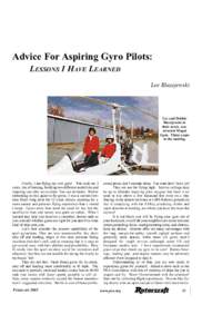 Advice For Aspiring Gyro Pilots: LESSONS I HAVE LEARNED Lee Blazejewski Lee and Debbie Blazejewski in