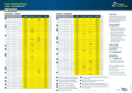 Core destinations 2 june ~ 14 december 2013 timetable  Notes