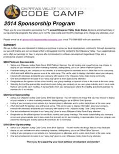    	
   2014 Sponsorship Program  Thank You!!