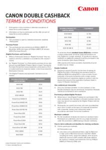 CANON DOUBLE CASHBACK TERMS & CONDITIONS 1. articipation in this promotion is deemed acceptance of P