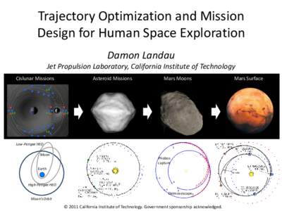Trajectory Optimization and Mission Design for Human Space Exploration Damon Landau Jet Propulsion Laboratory, California Institute of Technology Cislunar Missions
